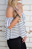 Off Shoulder Slash Neck Striped Halter  Blouse