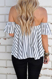 Off Shoulder Slash Neck Striped Halter  Blouse