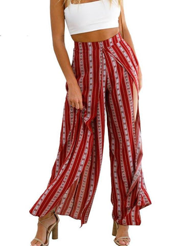 Boho Print Striped Wide Leg Pants