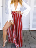 Boho Print Striped Wide Leg Pants