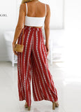 Boho Print Striped Wide Leg Pants