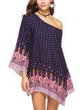 Ethnic print flare sleeve Bohemian mini dress