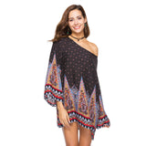 Ethnic print flare sleeve Bohemian mini dress