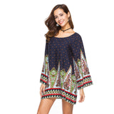 Ethnic print flare sleeve Bohemian mini dress