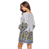 Ethnic print flare sleeve Bohemian mini dress