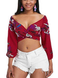 Floral Print Crop Wrap Blouse