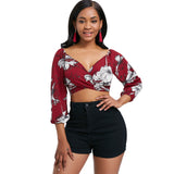 Floral Print Crop Wrap Blouse