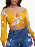 Floral Print Crop Wrap Blouse