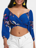 Floral Print Crop Wrap Blouse