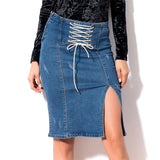 Knee-Length Split Denim lace skirt