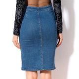 Knee-Length Split Denim lace skirt