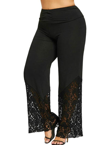 Lace Hollow Out Trim Palazzo Pants