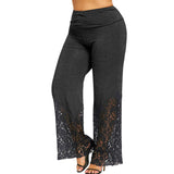 Lace Hollow Out Trim Palazzo Pants