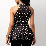 Polka Dot Print Peplum Waist Blouse