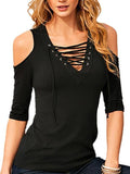 Criss cross deep V neck lace up top