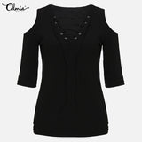 Criss cross deep V neck lace up top