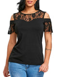 Lace Floral Splicing Cold Shoulder Blouse