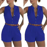 Casual Sleeveless Jumpsuit Shorts With Belt