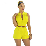 Casual Sleeveless Jumpsuit Shorts With Belt