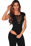 Lace Up Cap Sleeves Bodysuit