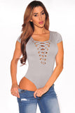 Lace Up Cap Sleeves Bodysuit