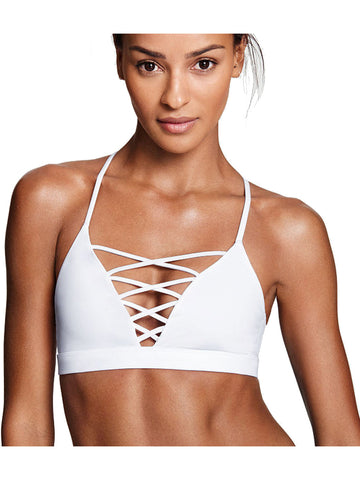 Sexy  Crisscross Lace Front Back Triangle Sports Bra